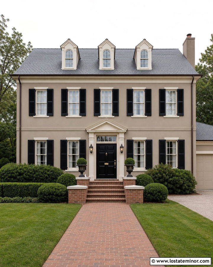 Beige Georgian House With Symmetrical Brick Steps - 30 Beige House Design With Steps Ideas