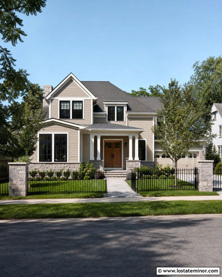 Beige House With Aluminum Fence - 30 Beige House Design With Fence Ideas