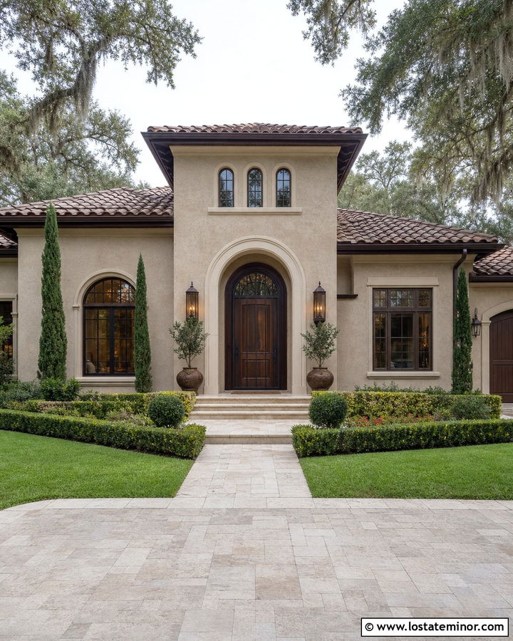 Beige House With Arched Screen Door - 30 Beige House Design With Screen Door Ideas