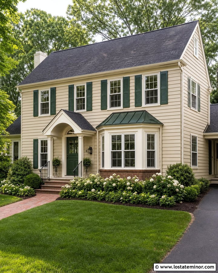 Beige House With Awning Over Bay Window - 30 Beige House Design With Awning Ideas