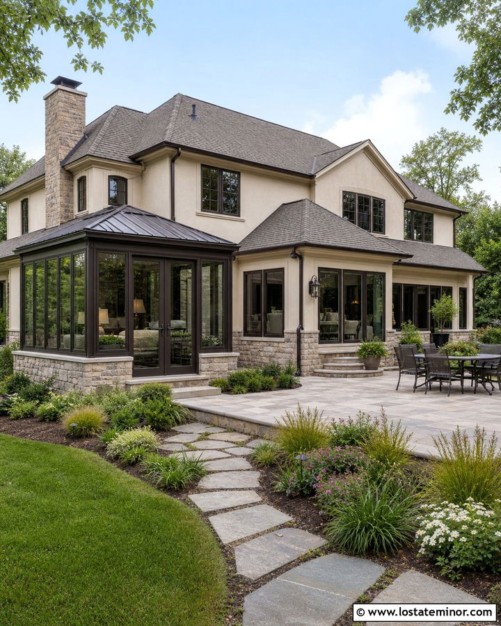 Beige House With Backyard Sunroom - 30 Beige House Design With Backyard Ideas
