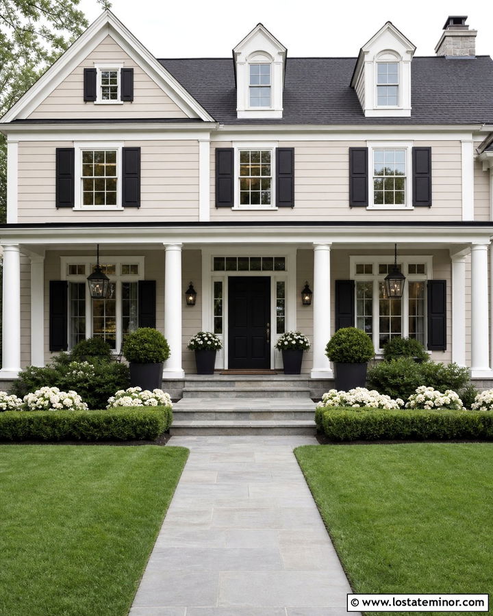 Beige House With Black Door Front Porch - 30 Beige House Design With Front Porch Ideas