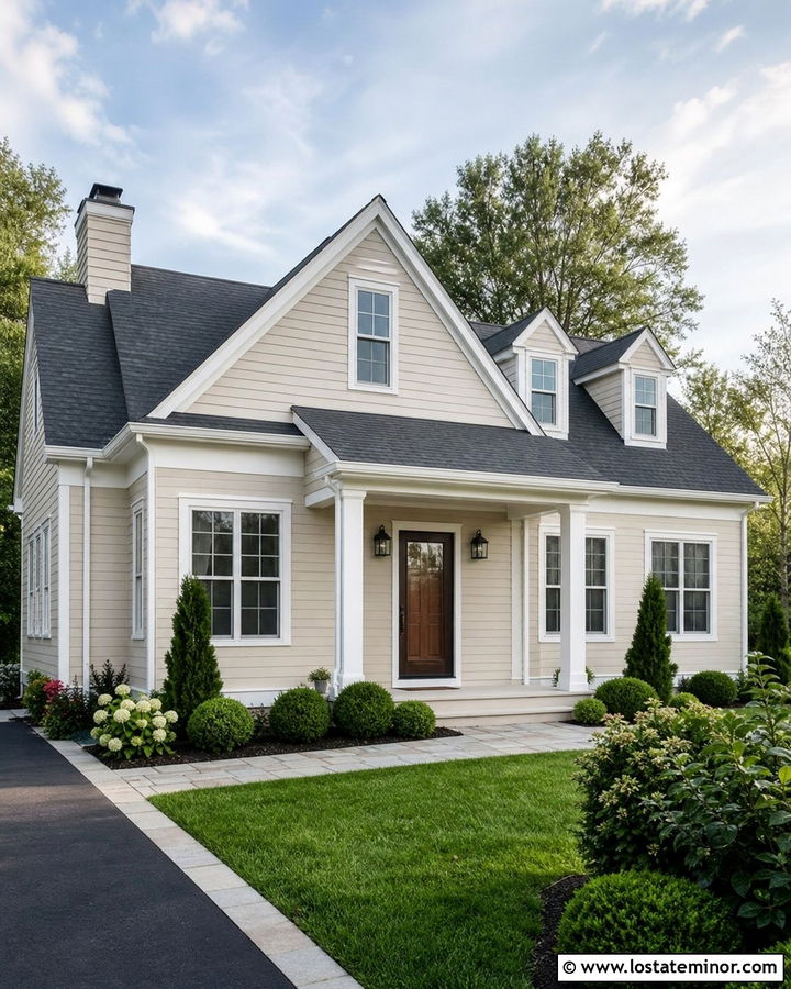 Beige House With Black Full View Storm Door - 30 Beige House Design With Storm Door Ideas