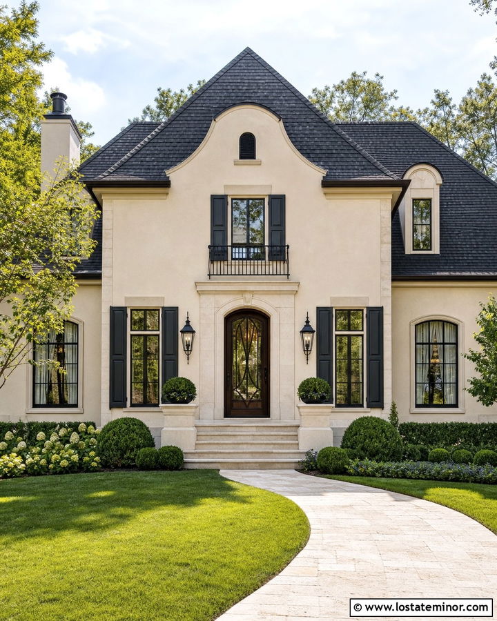 Beige House With Black Grille Storm Door - 30 Beige House Design With Storm Door Ideas
