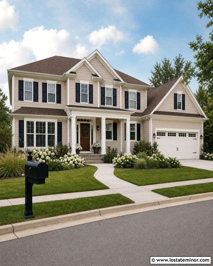 Beige House With Black Mailbox - 30 Beige House Design With Mailbox Ideas