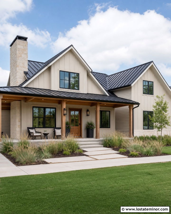 Beige House With Black Metal Roof - 30 Beige House Design With Roof Ideas