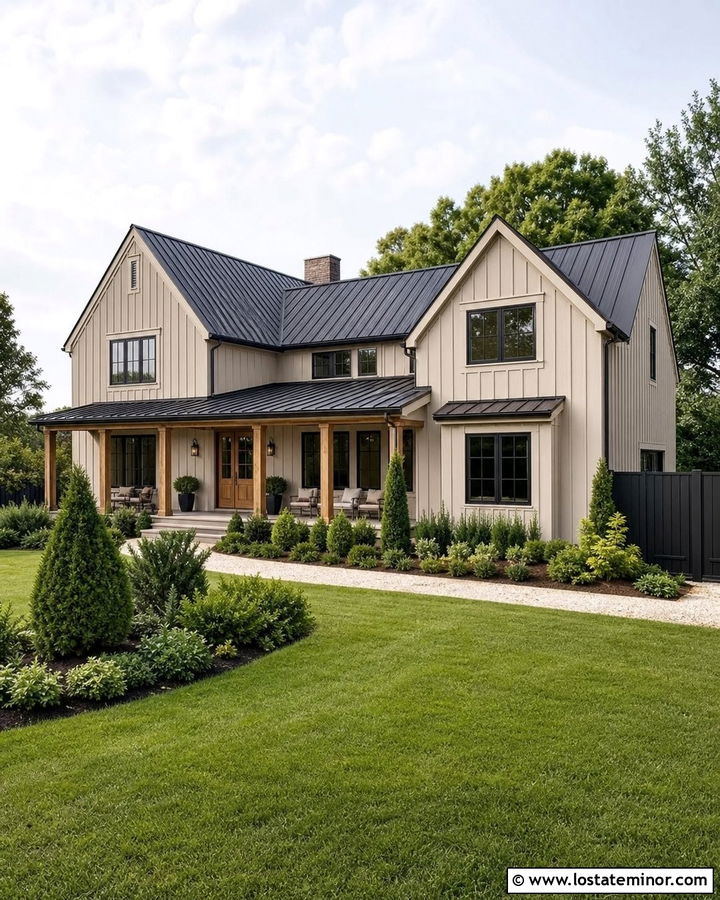 Beige House With Black Privacy Fence - 30 Beige House Design With Fence Ideas