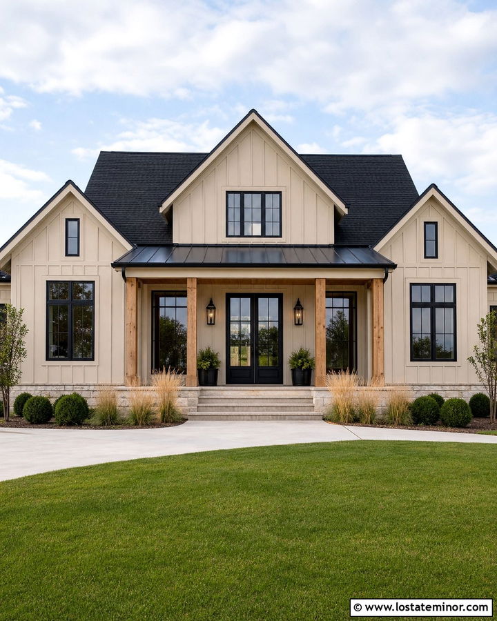 Beige House With Black Roof - 30 Beige House Design With Accents Ideas