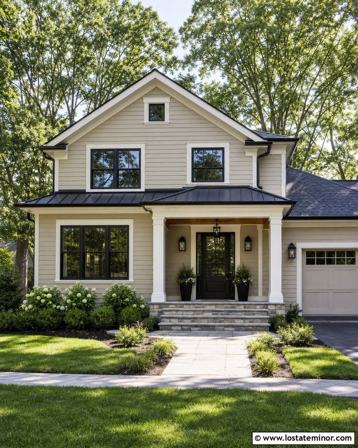 Beige House With Black Sashes And White Casings - 30 Beige House Design With Window Frames Ideas