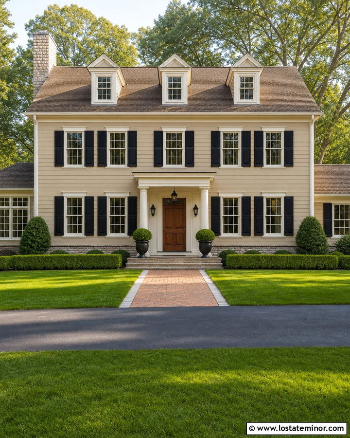 Beige House With Black Shutters And Brown Shingles - 30 Beige House Design With Shingles Ideas