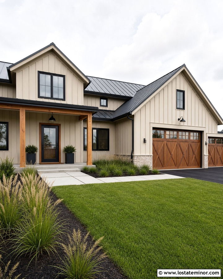 Beige House With Black Storm Door And Cedar Accents - 30 Beige House Design With Storm Door Ideas