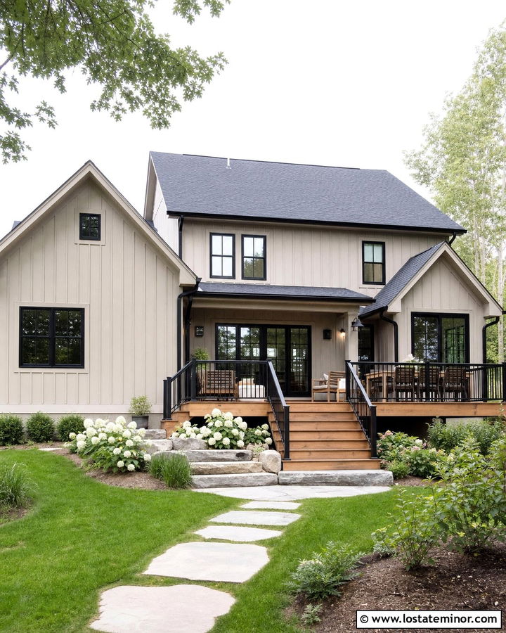 Beige House With Black Trim - 30 Beige House Design With Backyard Ideas
