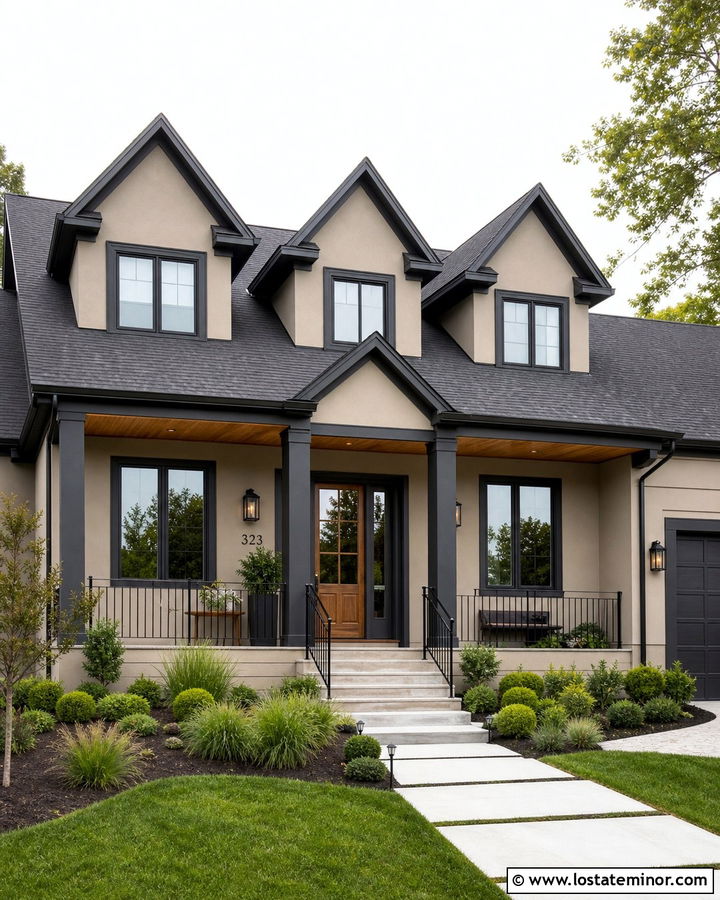 Beige House With Black Trim And Dormers - 30 Beige House Design With Dormers Ideas