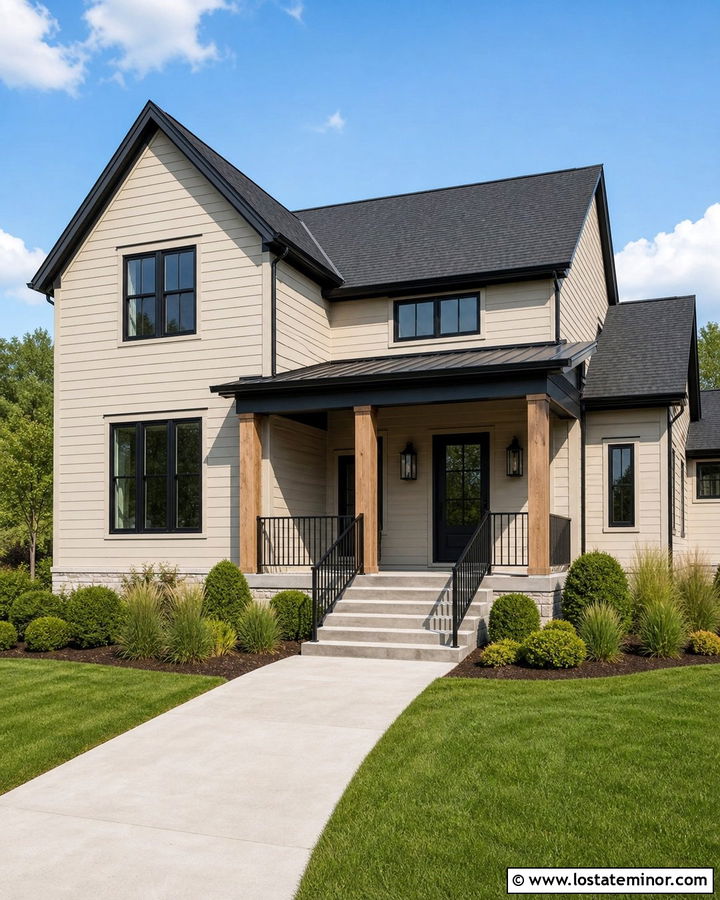Beige House With Black Trim - 30 Beige House Design With Accents Ideas