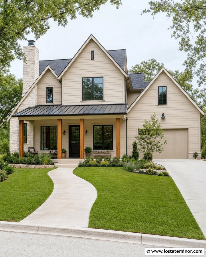 Beige House With Black Window Frames - 30 Beige House Design With Window Frames Ideas