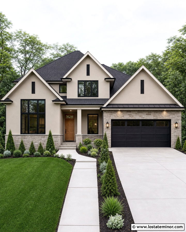Beige House With Black Window Gables - 30 Beige House Design With Gables Ideas