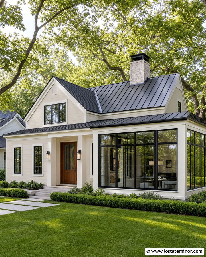 Beige House With Black Window Sunroom - 30 Beige House Design With Sunroom Ideas
