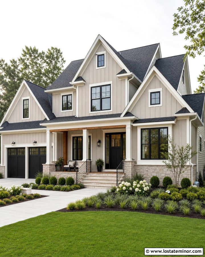 Beige House With Black Window Trim - 30 Beige House Design With Trim Ideas