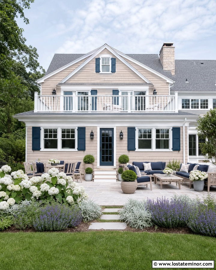 Beige House With Blue Accents - 30 Beige House Design With Backyard Ideas