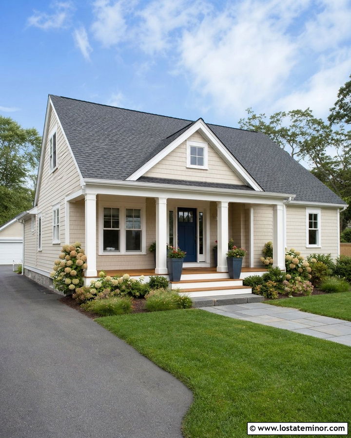 Beige House With Blue Door And Gray Shingles - 30 Beige House Design With Shingles Ideas