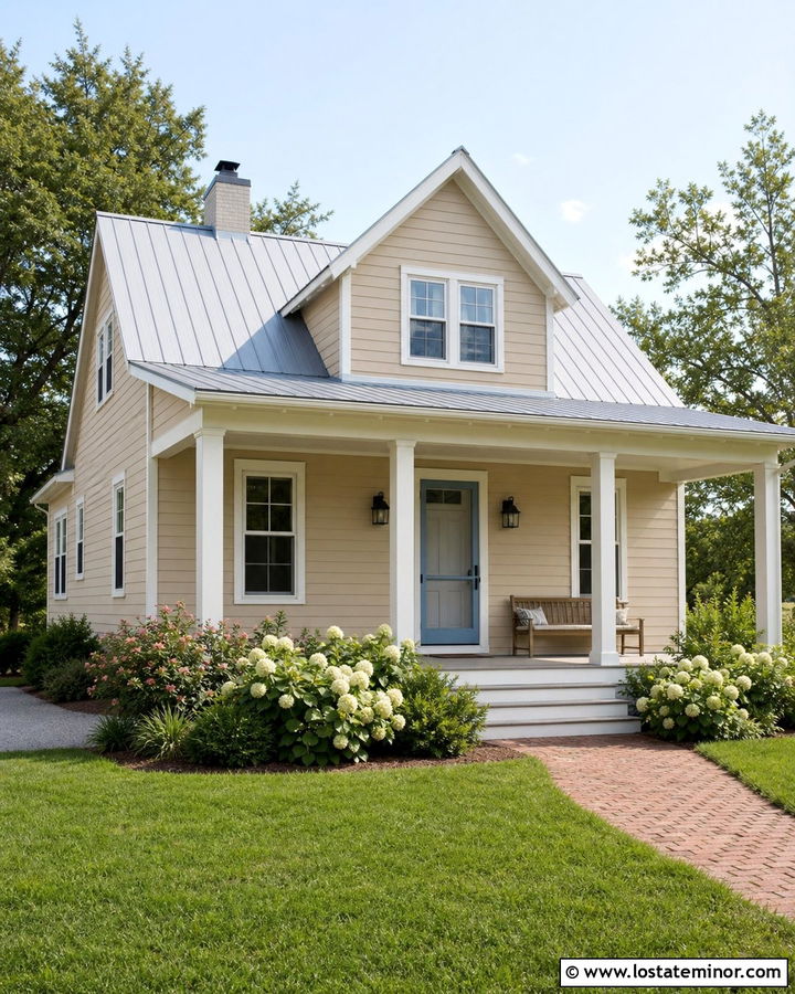 Beige House With Blue Farmhouse Screen Door - 30 Beige House Design With Screen Door Ideas