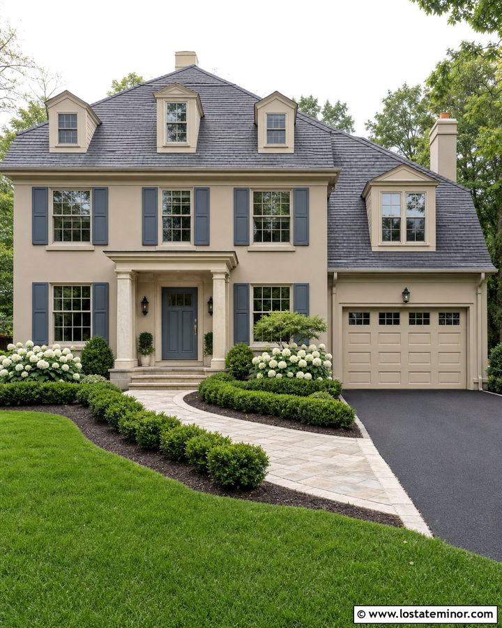 Beige House With Blue Gray Front Door - 30 Beige House Design With Front Door Ideas