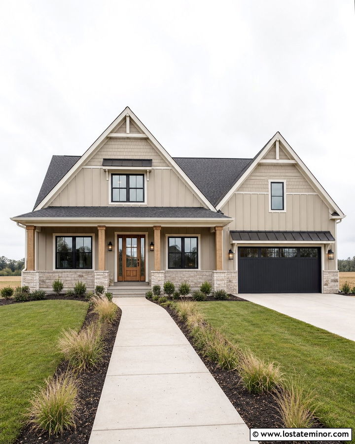 Beige House With Board And Batten And Shingles - 30 Beige House Design With Shingles Ideas