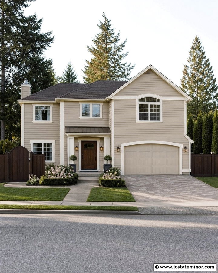 Beige House With Board On Board Fence - 30 Beige House Design With Fence Ideas