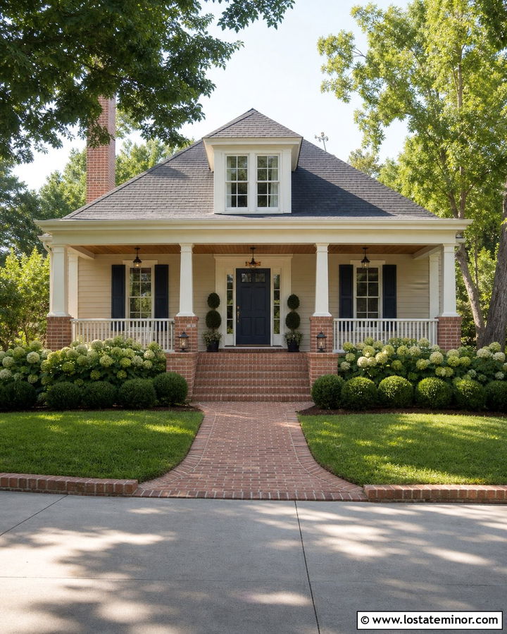 Beige House With Brick Front Porch - 30 Beige House Design With Brick Accents Ideas
