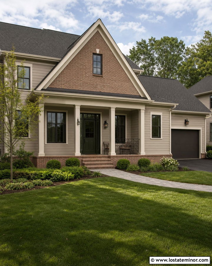 Beige House With Brick Gable Accents - 30 Beige House Design With Brick Accents Ideas