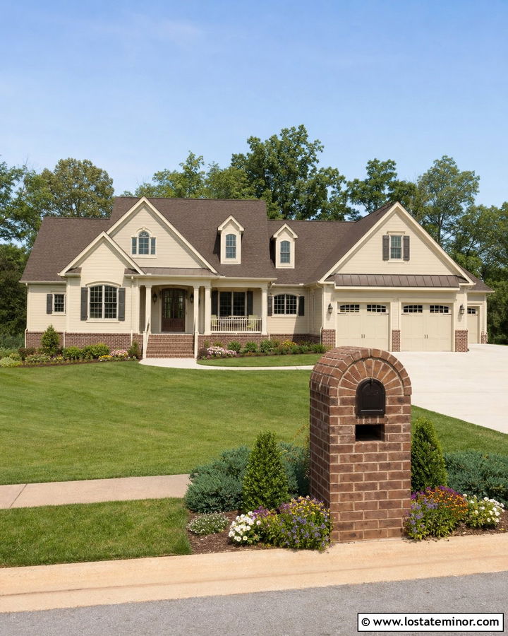 Beige House With Brick Mailbox - 30 Beige House Design With Mailbox Ideas