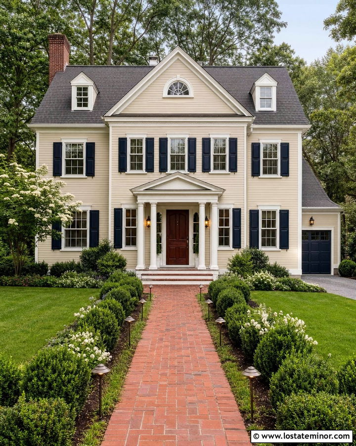 Beige House With Brick Path Lighting - 30 Beige House Design With Lighting Ideas