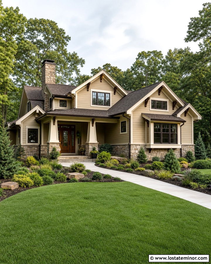 Beige House With Bronze Window Frames - 30 Beige House Design With Window Frames Ideas