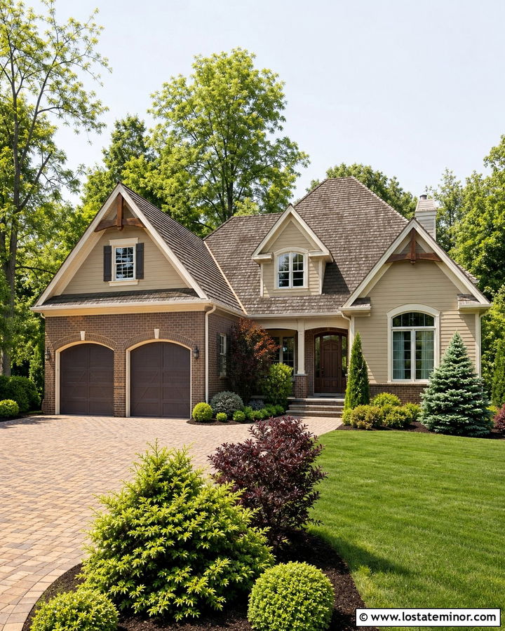 Beige House With Brown Brick Accents - 30 Beige House Design With Brick Accents Ideas