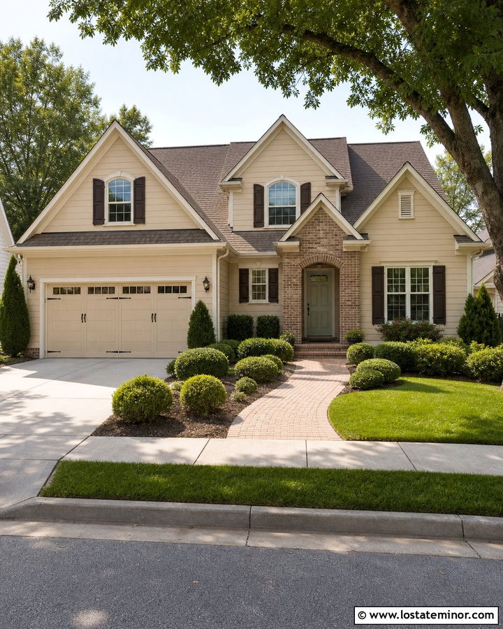 Beige House With Brown Gable Roof - 30 Beige House Design With Roof Ideas