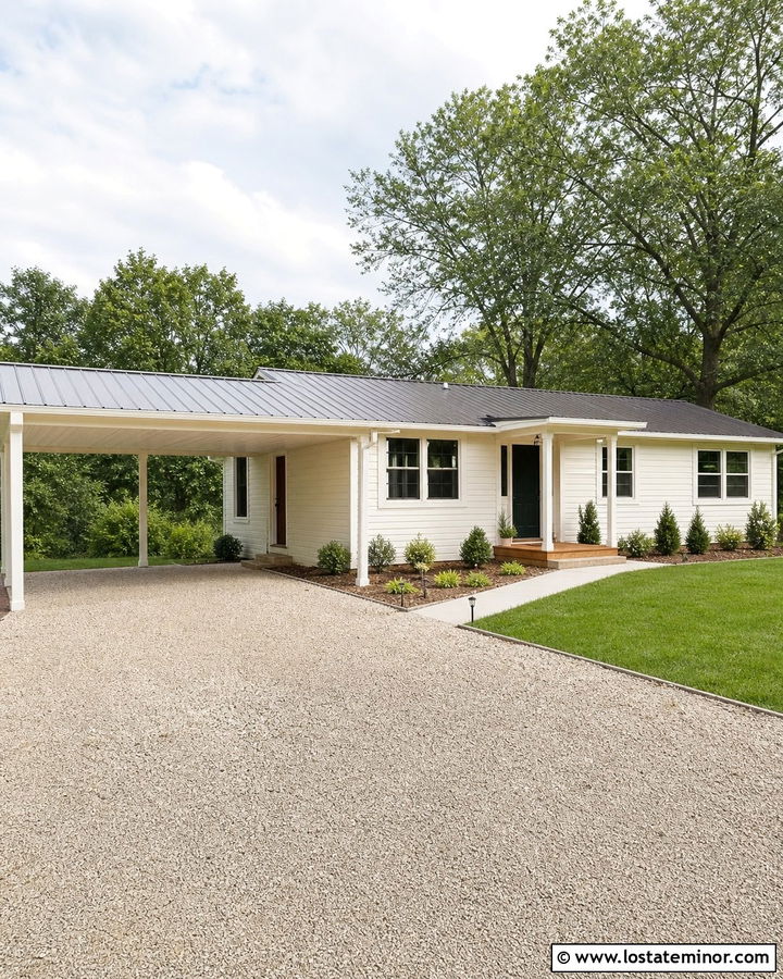 Beige House With Budget Lean To Carport - 30 Beige House Design With Carport Ideas