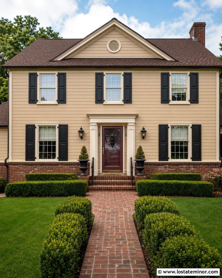 Beige House With Burgundy Storm Door - 30 Beige House Design With Storm Door Ideas