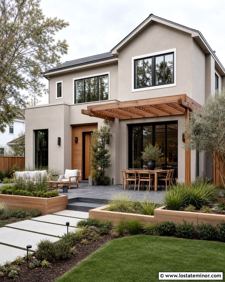 Beige House With Cedar Accents - 30 Beige House Design With Backyard Ideas