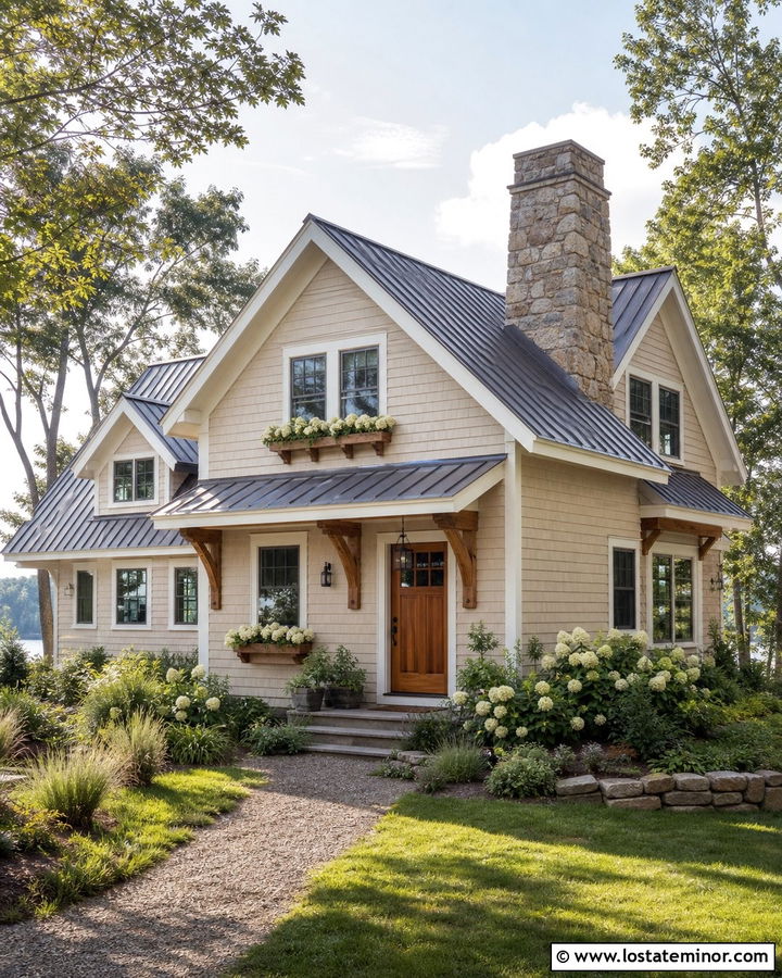 Beige House With Cedar Front Door - 30 Beige House Design With Entry Door Ideas