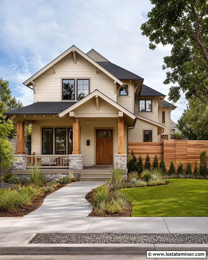 Beige House With Cedar Privacy Fence - 30 Beige House Design With Fence Ideas