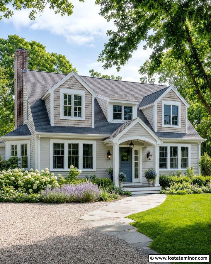 Beige House With Cedar Shake And Blue Door - 30 Beige House Design With Cedar Shake Ideas