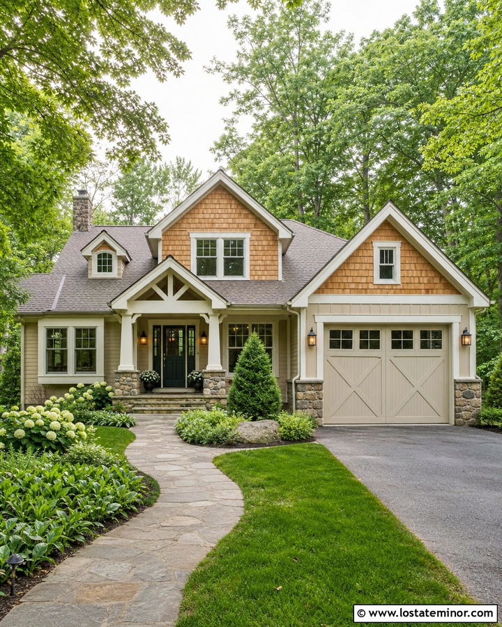 Beige House With Cedar Shake And Green Door - 30 Beige House Design With Cedar Shake Ideas
