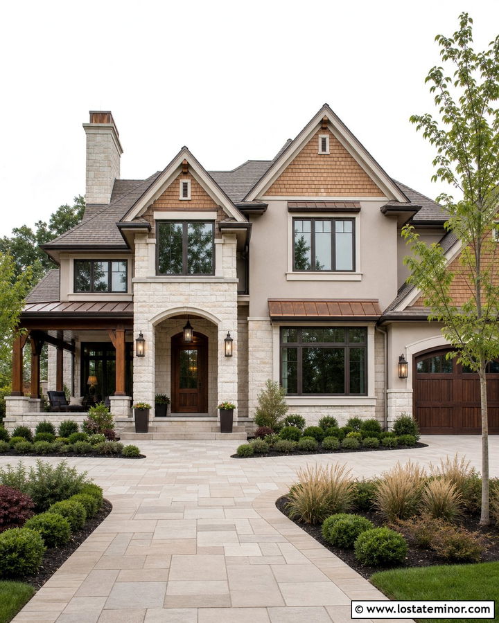 Beige House With Cedar Shake And Limestone - 30 Beige House Design With Cedar Shake Ideas