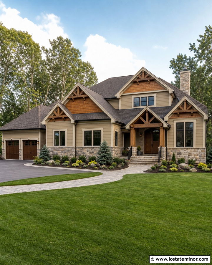 Beige House With Cedar Shake And Stone Exterior - 30 Beige House Design With Cedar Shake Ideas