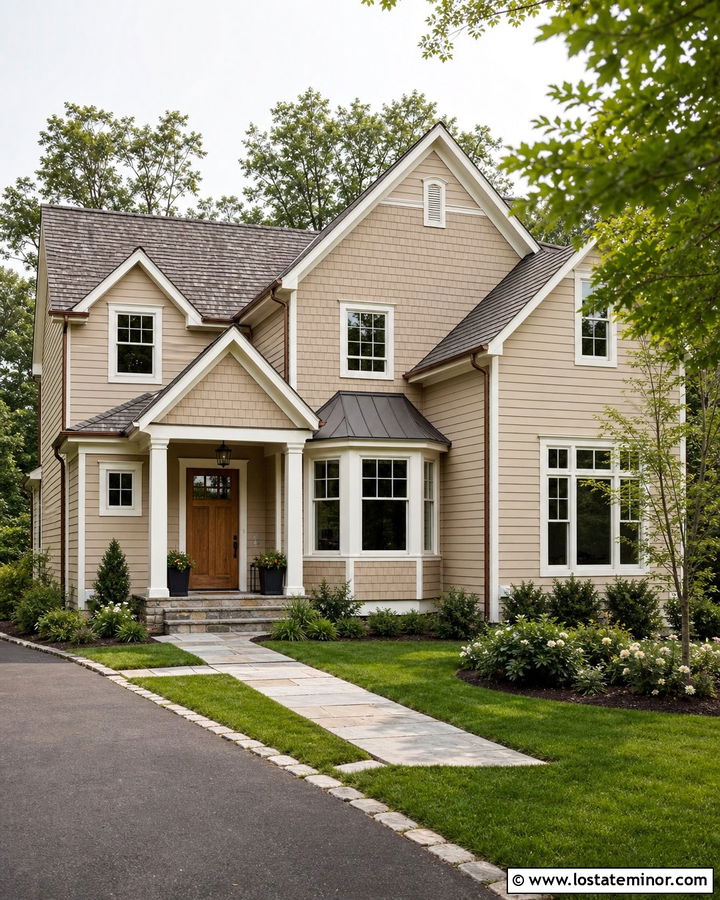 Beige House With Cedar Shake Bay Window - 30 Beige House Design With Cedar Shake Ideas