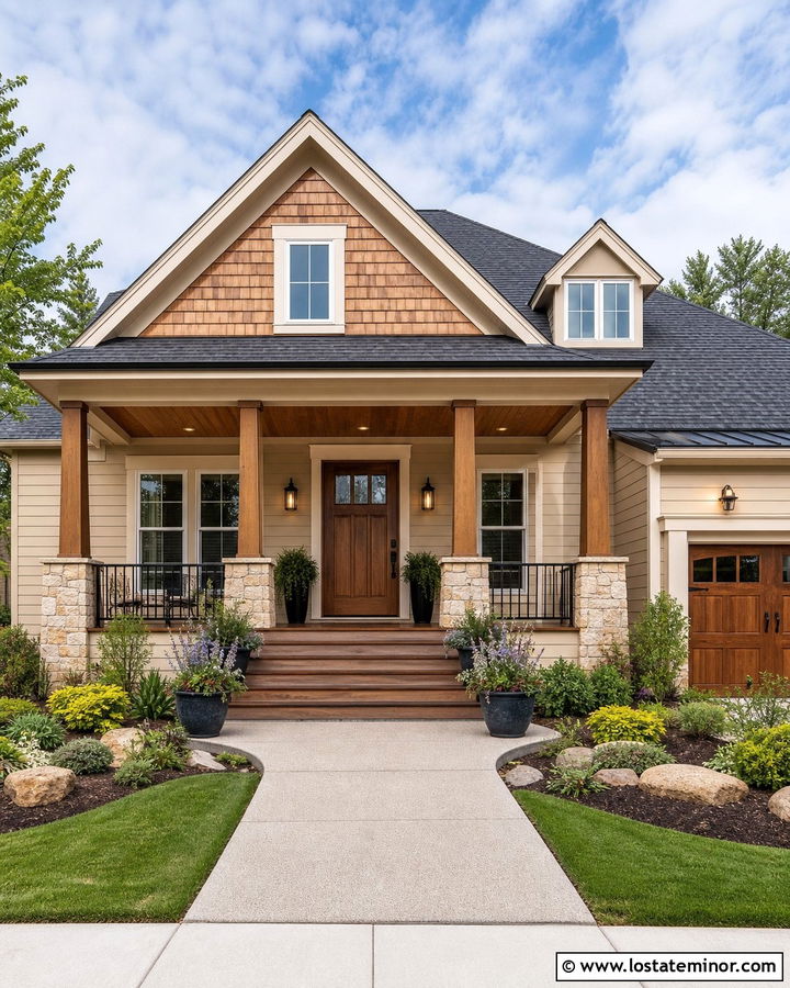 Beige House With Cedar Shake Front Porch - 30 Beige House Design With Cedar Shake Ideas