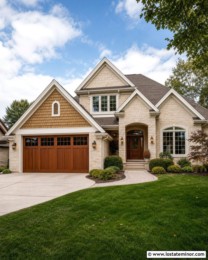 Beige House With Cedar Shake Garage - 30 Beige House Design With Cedar Shake Ideas