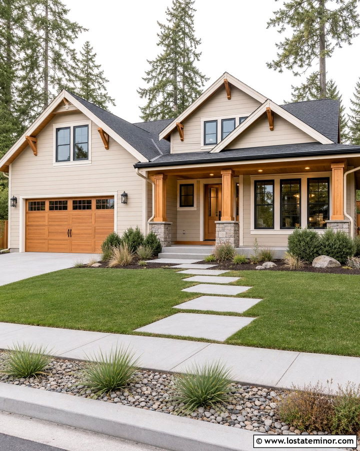 Beige House With Cedar Wood Accents - 30 Beige House Design With Accents Ideas