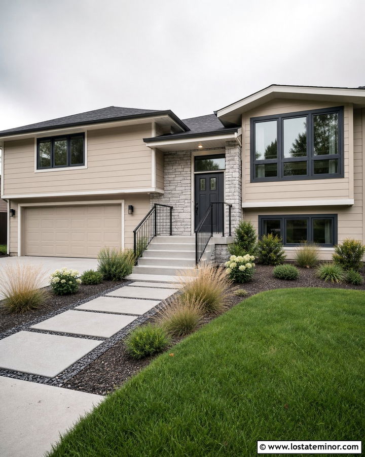 Beige House With Charcoal Front Door - 30 Beige House Design With Entry Door Ideas