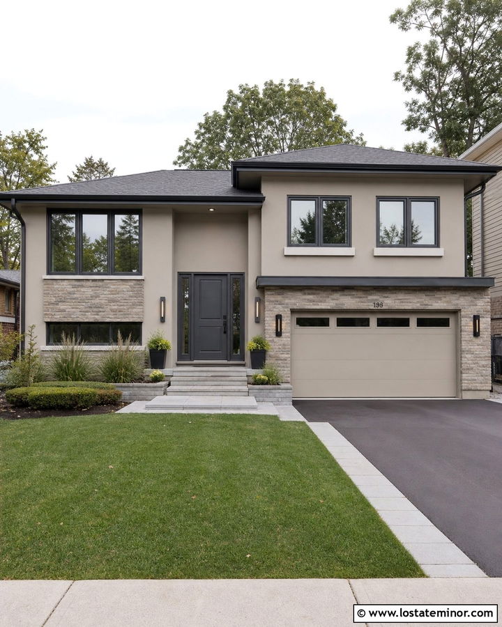 Beige House With Charcoal Gray Front Door - 30 Beige House Design With Front Door Ideas